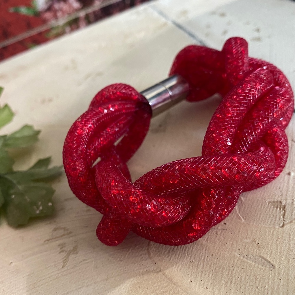 Red Braided Chunky Bracelet Bold Jewelry